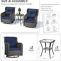 Vista 3 de Juego de 2 sillas de patio giratorias de 360 grados para exteriores y mesa auxiliar a juego – 3 sillas deslizantes de mimbre para patio con cojines