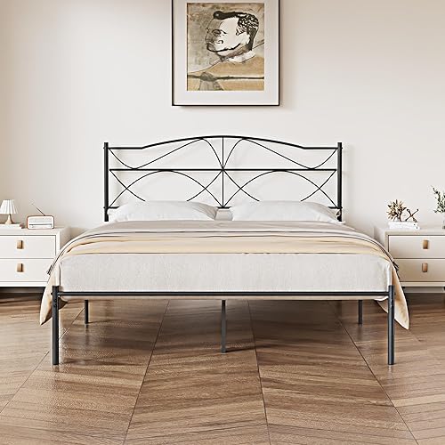 Miniatura 31 de VECELO Base de cama de plataforma metálica de tamaño matrimonial con cabecera y estribo, base de colchón de soporte de listones resistentes, no