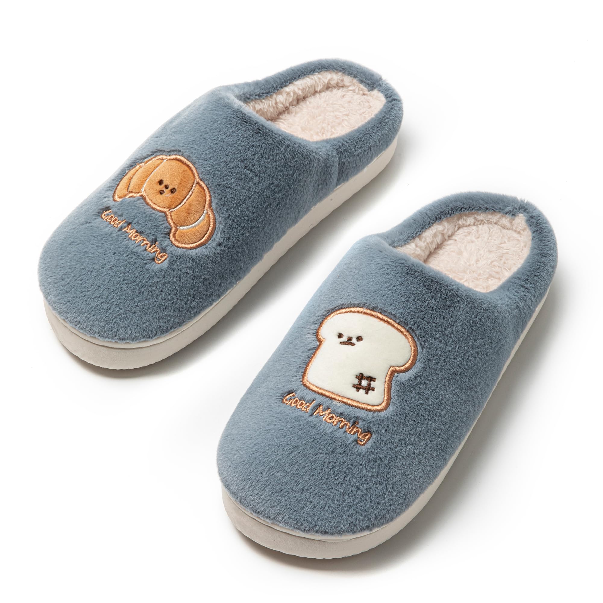 JOMIX Pantofole Donna Invernali con Ricamo Pane e Brioche Ciabatte Pelose Calde da Casa Morbide in Tessuto Suola Antiscivolo TPR