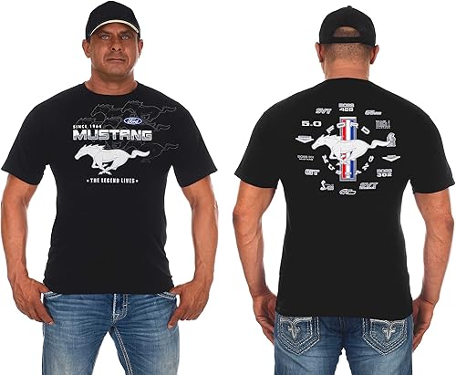 JH Design Ford Mustang Collage - Camiseta de manga corta con cuello redondo para hombre, 4 colores