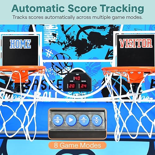 Miniatura 5 de SereneLife Dual Shot Basketball Arcade Game with Electronic Scorer, 8 Game Modes, Indoor Outdoor 2 Player Basketball Shooting Game, Foldable Arcade