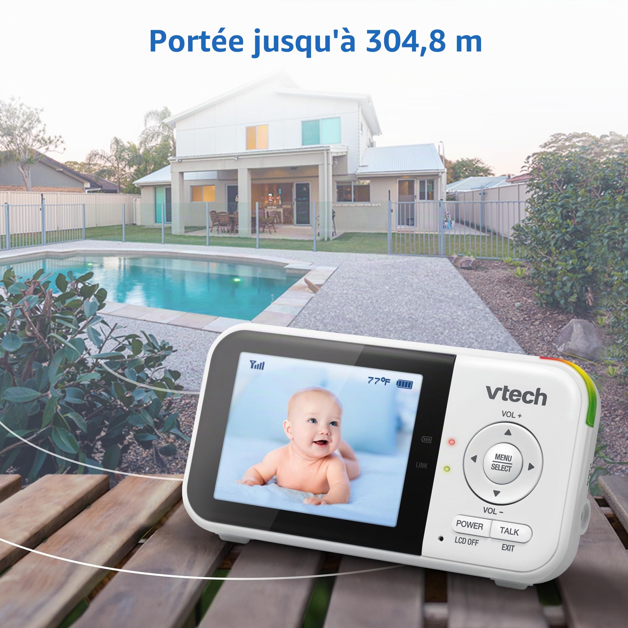 Babyphone vidéo avec 19 Heures d'autonomie, portée de 305 m, Voiture