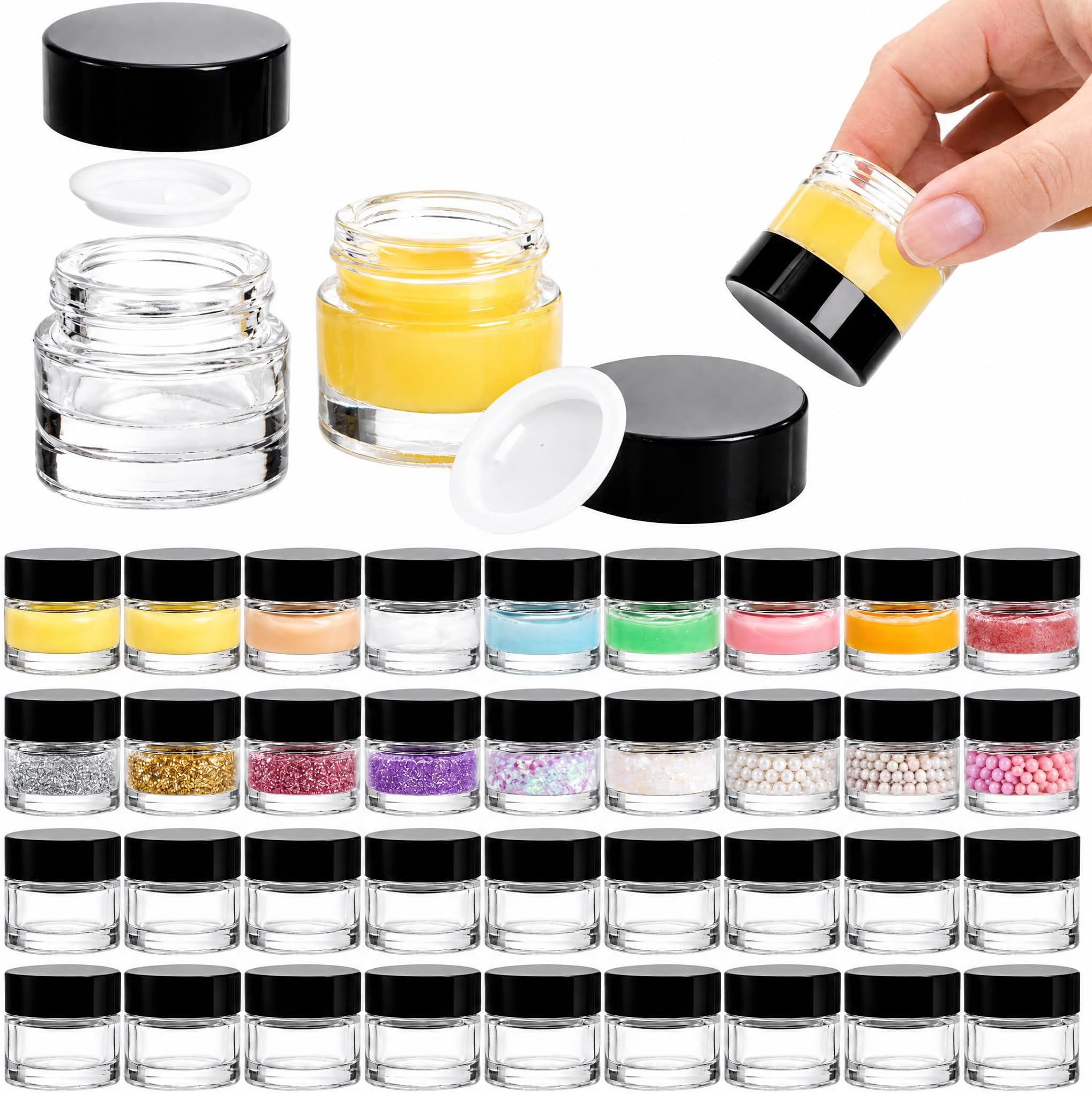 Coloch 70 Pack 10ml Thick Glass Jars with Airtight Lid, Clear Round Lip Balm Container Tiny Sample Jar for Cosmetics, Lotion, Cream, Makeup, Samples, Wax, Skincare, Travelling, Retail Store