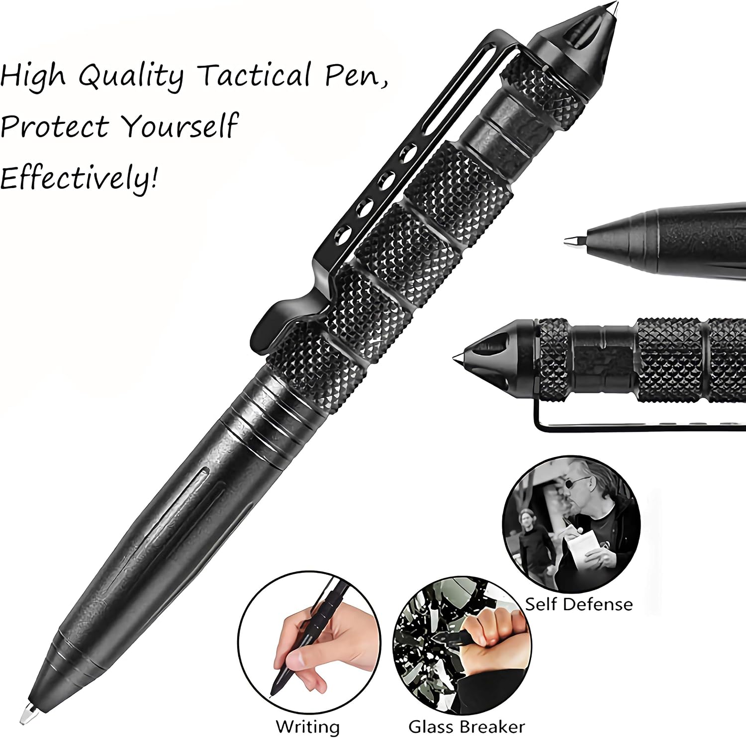 2PCS Tactical Pen Aluminum Self Defense Pen with Glass Breaker Writing Survival Tool