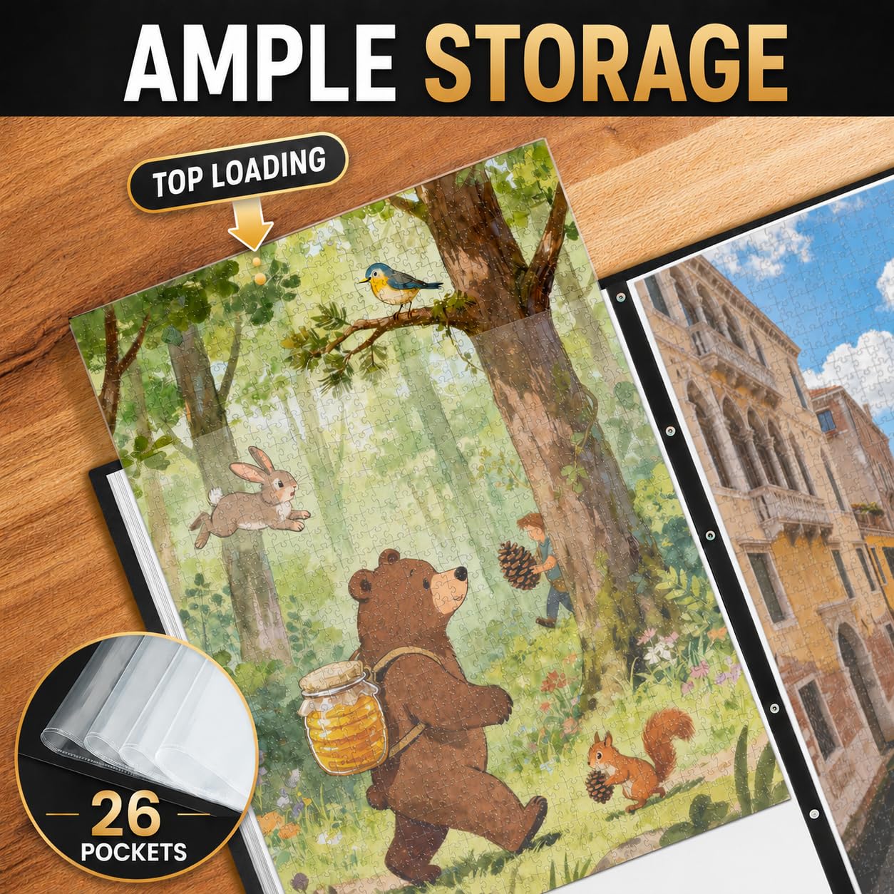 Carpeta de Almacenamiento de Rompecabezas, Album Puzzle 1000 Piezas, Guarda Puzzles con 26 Bolsillos, Organizador de Rompecabezas Portátil, Accesorios Puzzle para Amantes de los Puzles