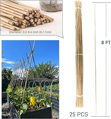 Miniatura 10 de 50 estacas de bambú para plantas de interior y exterior, palos de bambú de 0.32 a 0.4 pies, estacas de soporte de jardín, postes de bambú enrejado