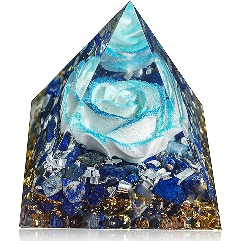Flower of Life Orgone Pyramid for Positive Energy, Orgonite Lapis Lazuli Healing Cr...