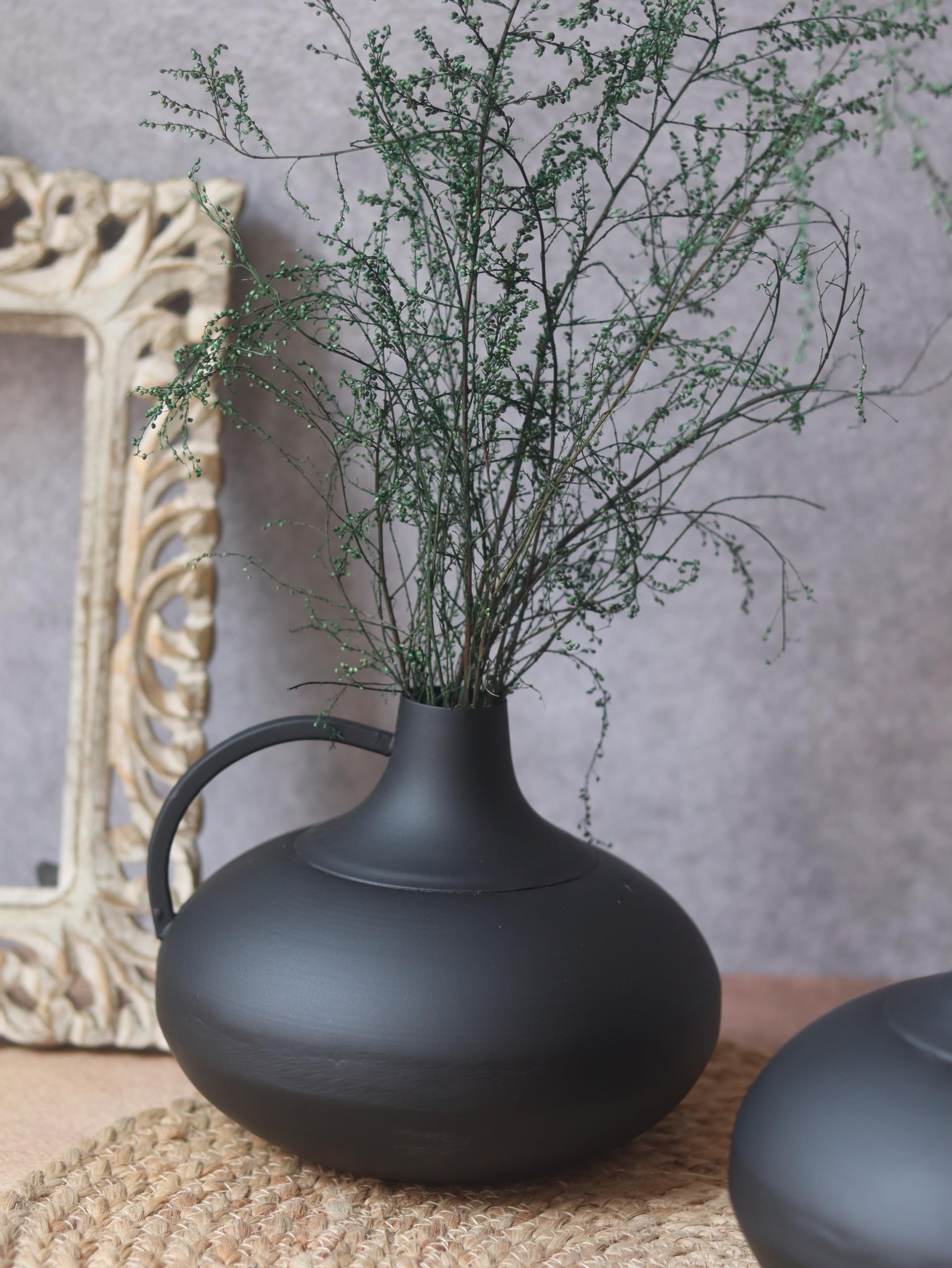 Sponsored Ad - WEAVING HOMES Ceramic Black Handle Vase | For Flower Plants Office, Living Room, Bedroom, Table Top Decorations Items Home Decor Centerpiece (Black Handl Vaseoval)