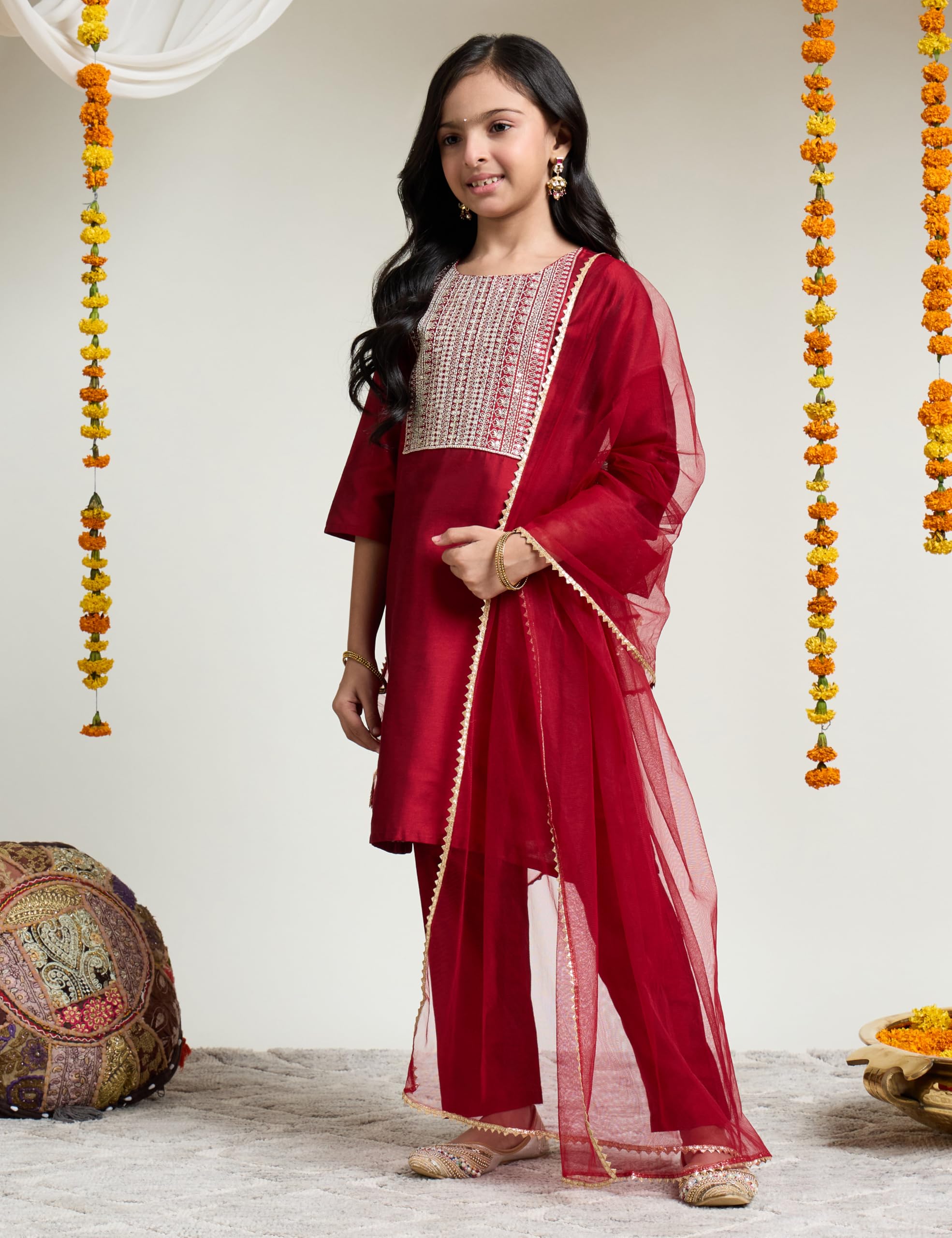 Amazon Brand - Symbol Girl's Rayon Ethnic Wear Embroidered Kurta Set with Net Dupatta - Image 9 thumbnail