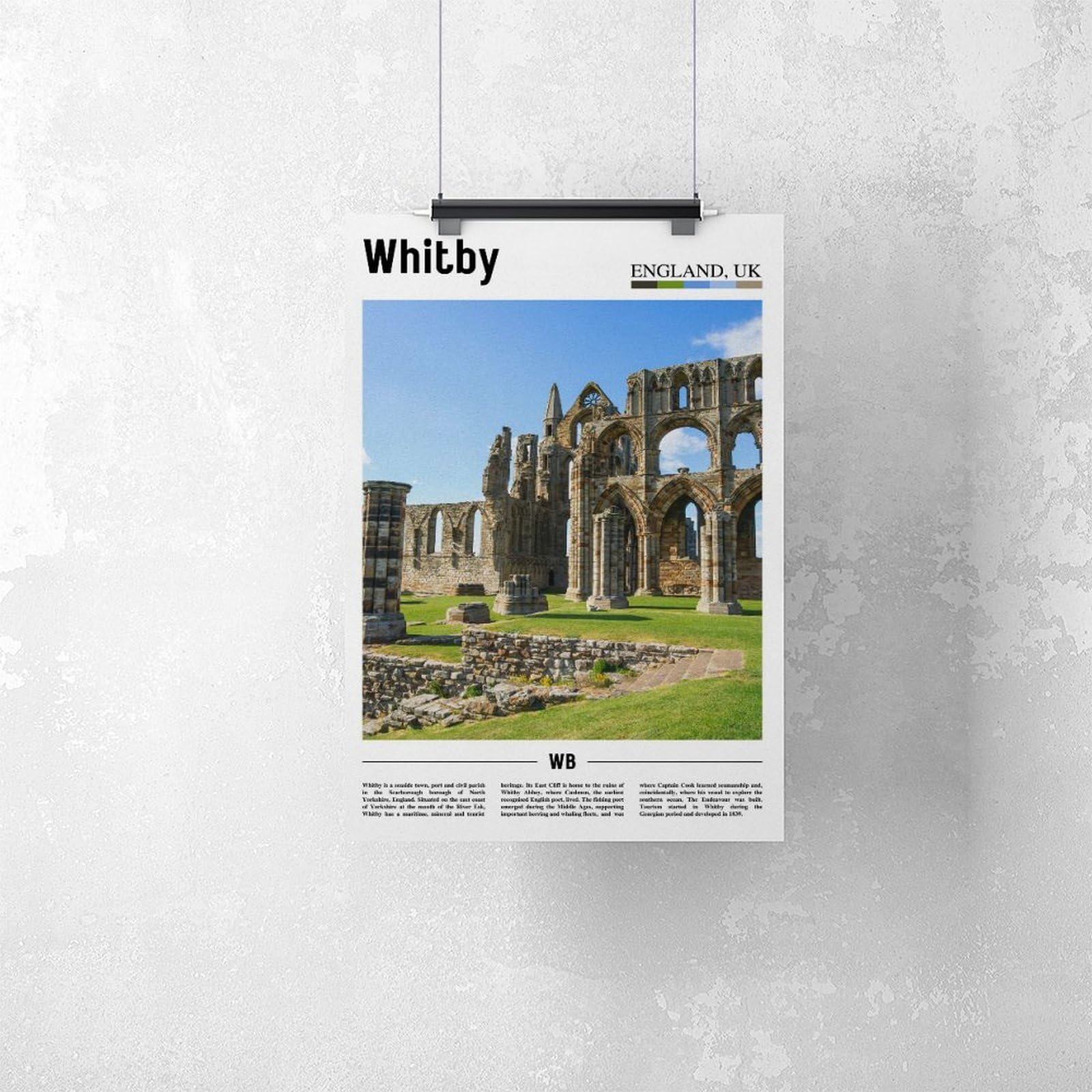 F I N U C B Whitby North Yorkshire Anglia Wielka Brytania płótno sztuka ścienna do salonu dekoracja ścienna nowoczesne wydruki miasta plakat grafika do domu biura bez ramki 60 x 90 cm