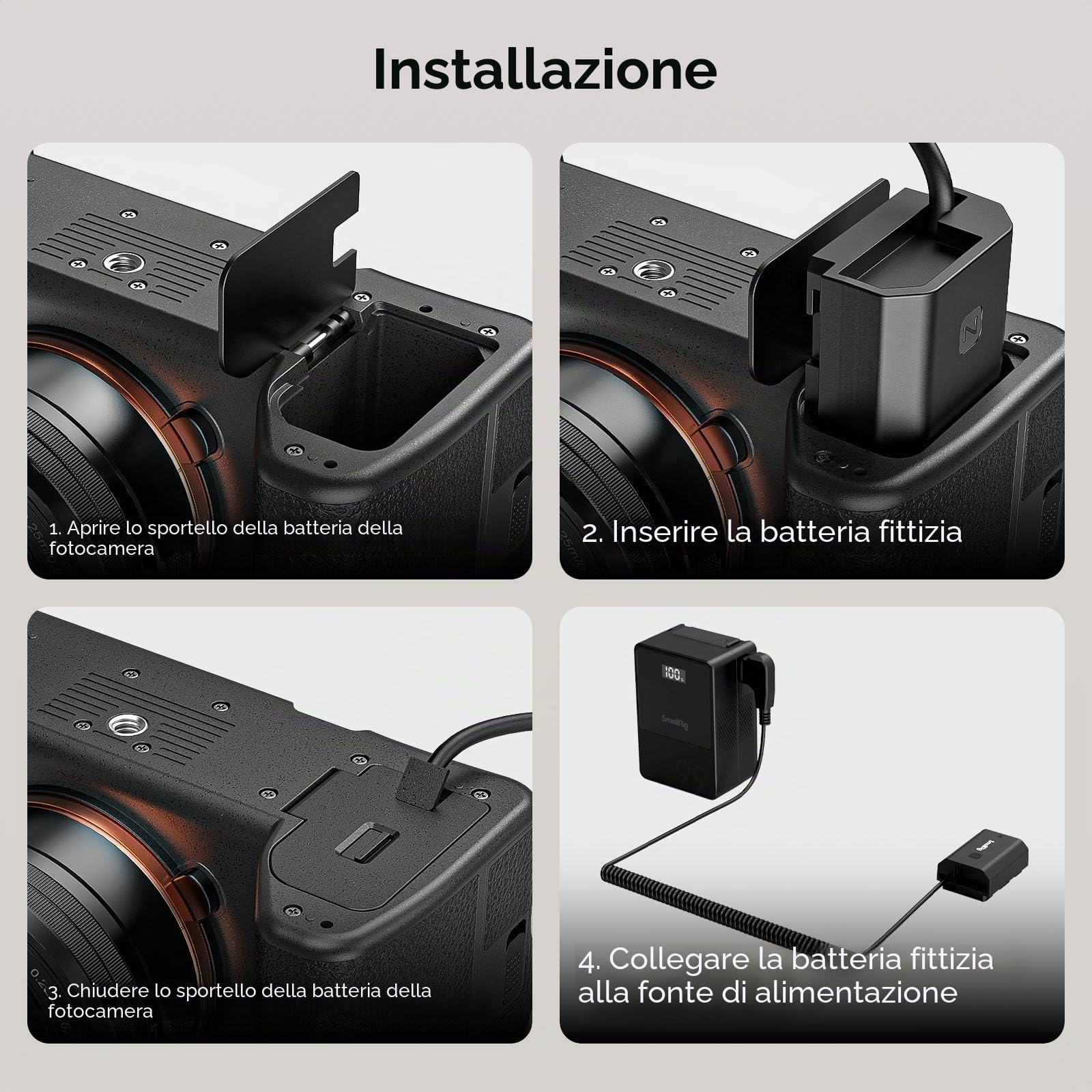 SMALLRIG D-Tap a Batteria Fittizia, Cavo di Alimentazione a Spirale NP-FZ100 per Sony A7 IV,FX30,FX3,A7CII,A7CR,ZV-E1,A6600,A6700,A7R V,A7S III,A7R IV,A7R III,A7 III,A7C,A1,A9, A9II - 4253B