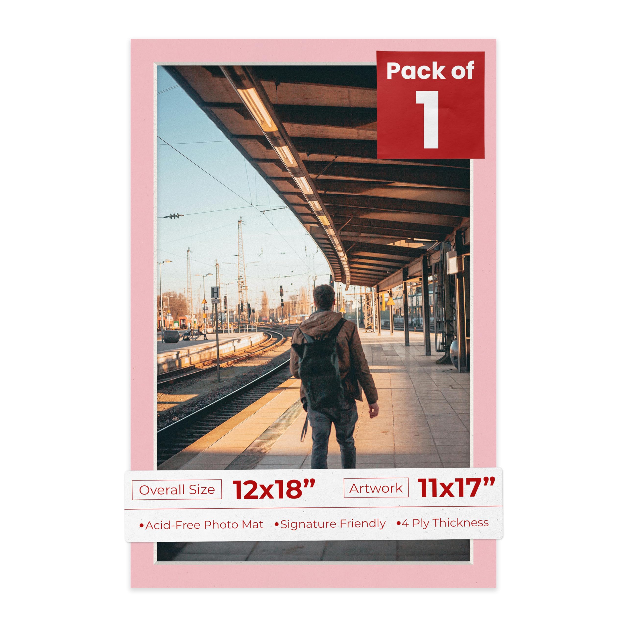 12x18 Mat Bevel Cut for 11x17 Photos - Acid Free Pink Precut Matboard - For Pictures, Photos, Framing - 4-ply Thickness-image-42