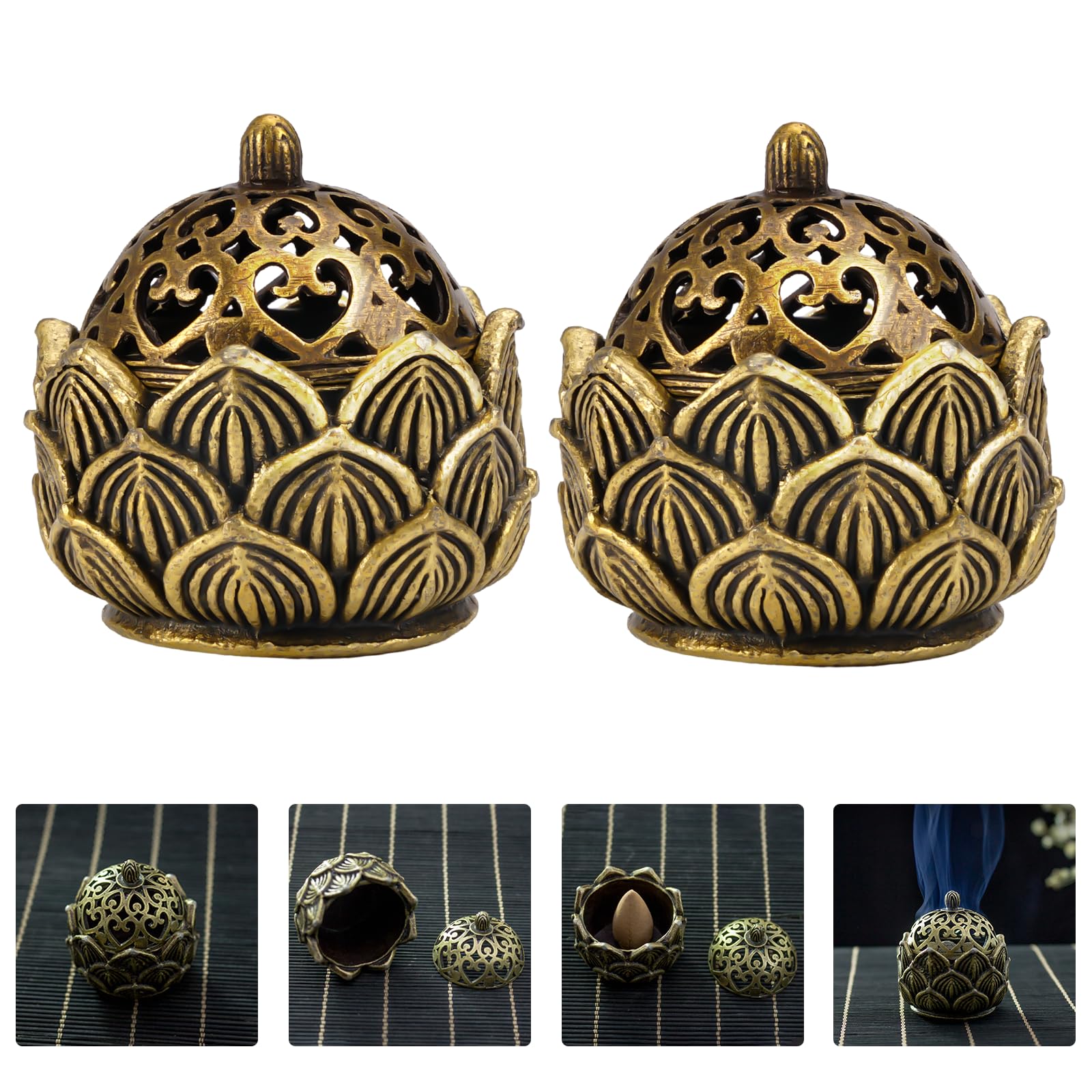 Jadeshay Wierookhouders, 2 kleuren Wierookbrander Lotus Wierook Rook Kegel Aromabookbrander voor Kantoor Meditatie Kamer Woonkamer Decoratio (brons Jadeshay Wierookhouders, 2 kleuren Wierookbrander Lotus Wierook Rook Kegel Aromabookbrander voor Kantoor Meditatie Kamer Woonkamer Decoratio (brons