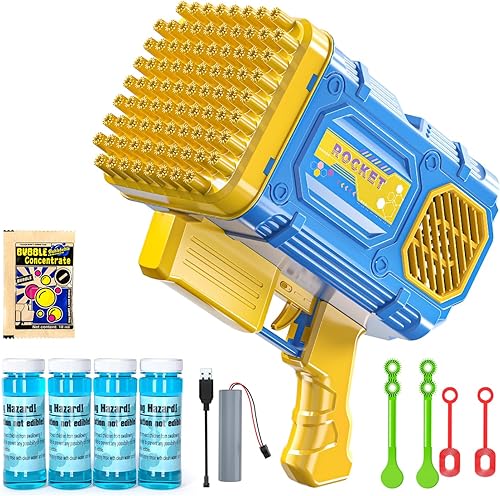 TEMI Ametralladora de burbujas de 86 agujeros para niños, fabricantes de burbujas para niños de 3, 4, 5, 6, 7, 8, 9, 10, 11, 12 años, juguete de