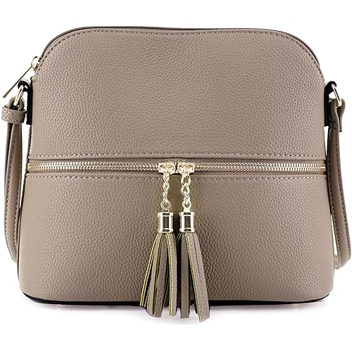 SG SUGU Lunar Lightweight Medium Dome Crossbody Bag Shoulder Bag with Tassel | Zipper Pocket | Adjustable Strap