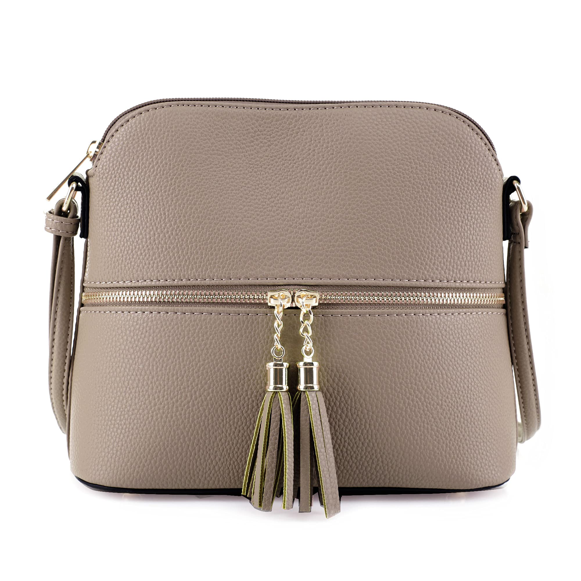 SG SUGU Lunar Lightweight Medium Dome Crossbody Bag Shoulder Bag with Tassel Zipper Pocket Adjustable Strap