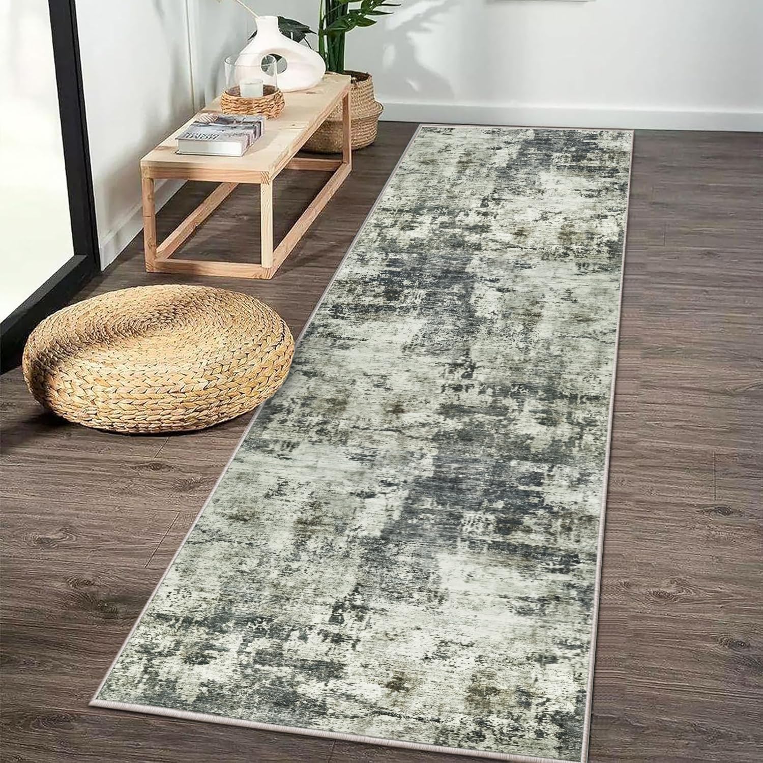 Imperial Rooms Machine Washable Hallway Runner Abstract Grey Rug 60x220 cm Soft Touch Premium Quality Rugs for Living Room, Non Slip Carpet Runners for Bedroom, Dining Room Kids Room, Frost
