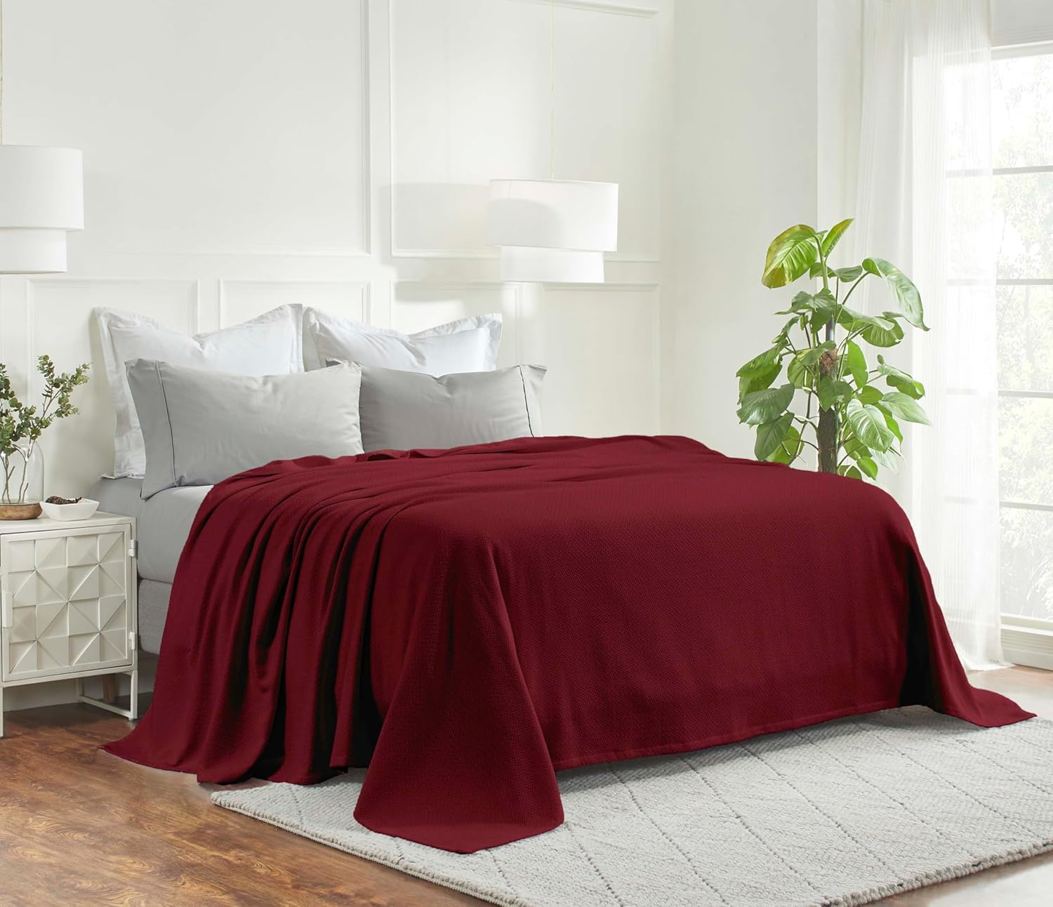 Superior Nobel Cotton Blanket, for Picnic, Beach, Traveling or Camping, Bedroom Essentials, Cover for Bed, Couch, Lounging, Textured Jacquard, Classic Chevron Woven Blanket, Twin, Burgundy - Image 12