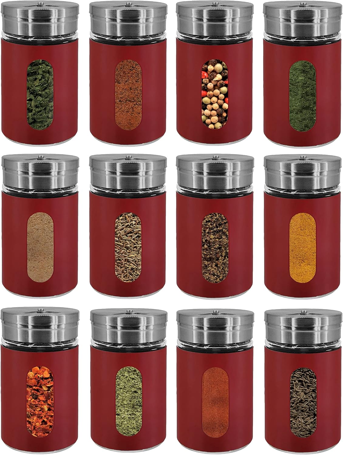 Mygoodbuy24 Spice Shakers [Set of 12] Salt Shaker Pepper Shakers Glass & Stainless Steel with