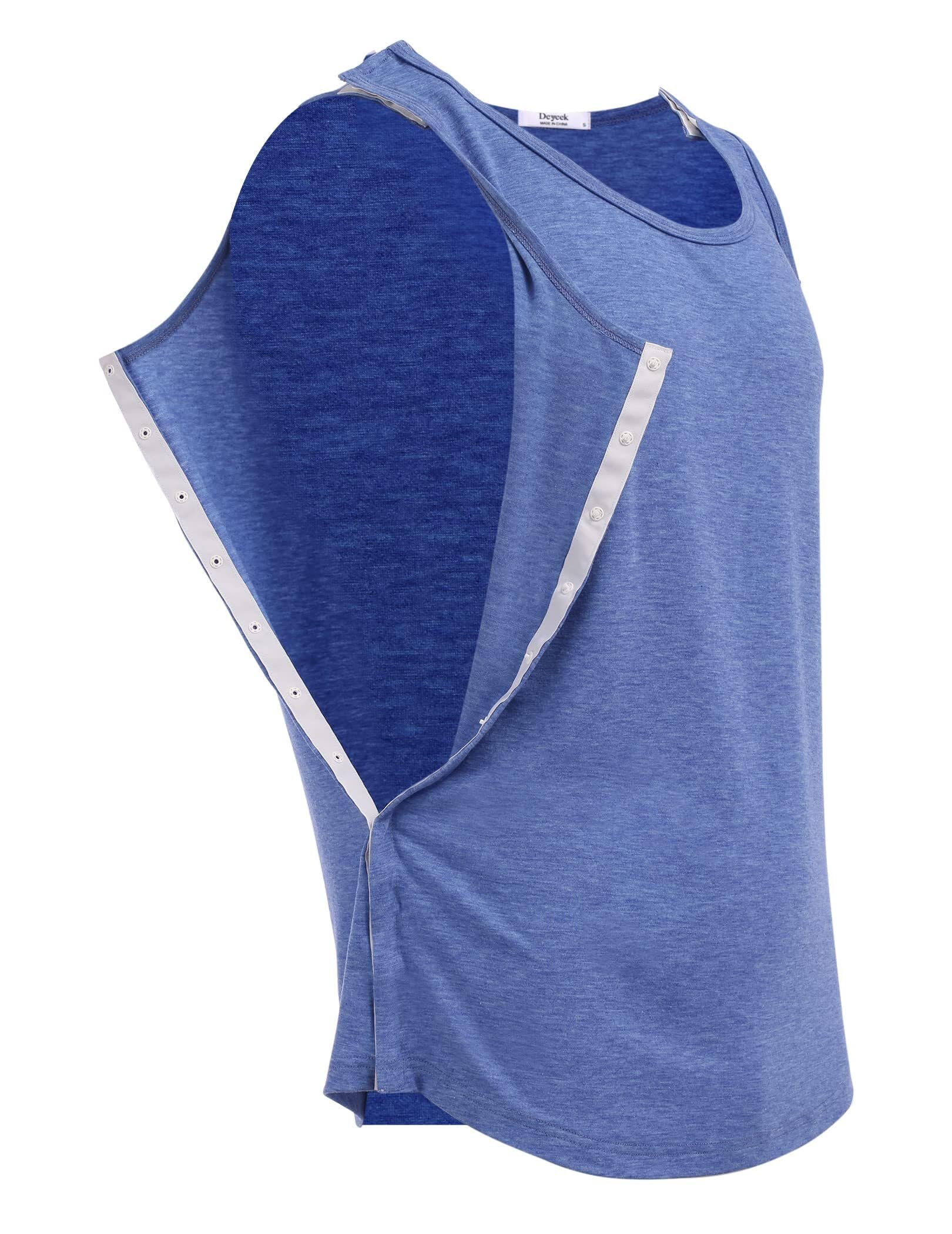 PINSPARK Koszulka unisex po operacji na ramionach, po operacjach chirurgicznych, podkoszulek damski, na rehabilitację, męski snap open, odrywany, t-shirt, chemia, mankiet rotatorów, odzież S-XXL