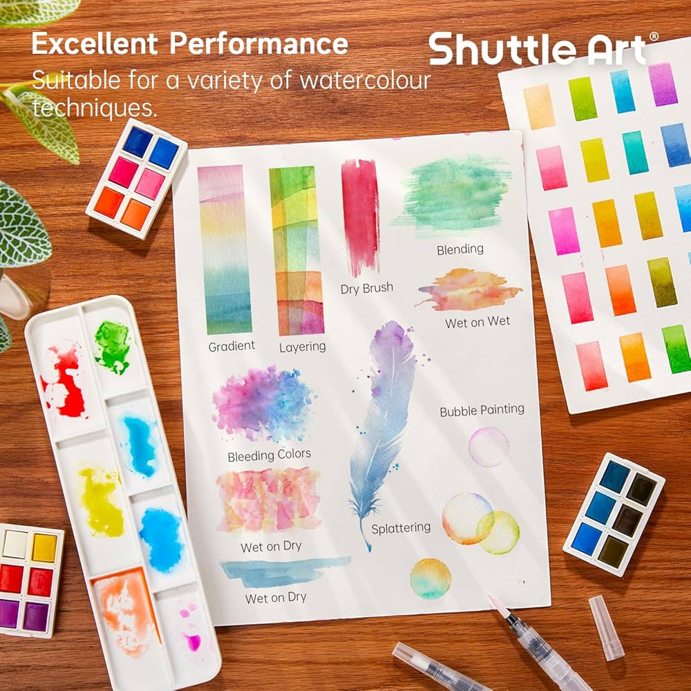 Amazon | Shuttle Art 固形水彩 48色セット 固体水彩絵の具