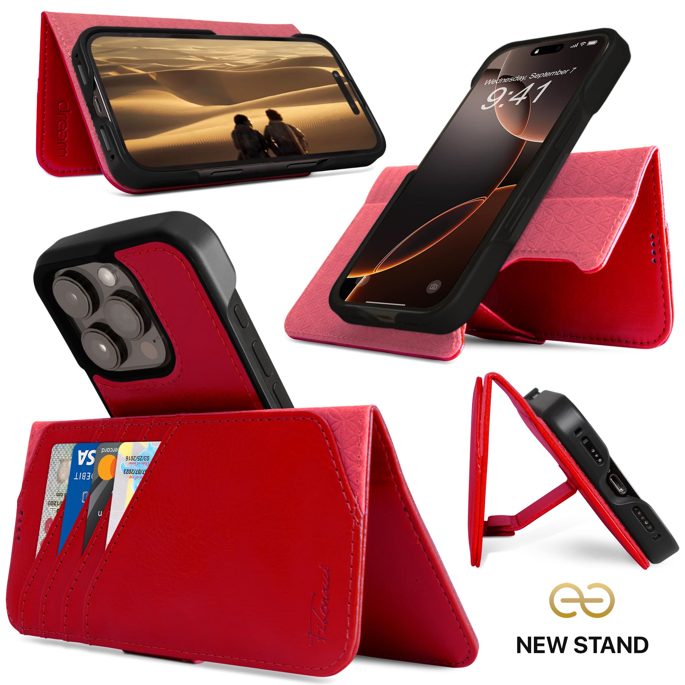 dreem Wallet Case for iPhone 16 Pro, Revolutionary Vert/Hor Phone Stand - Image 3