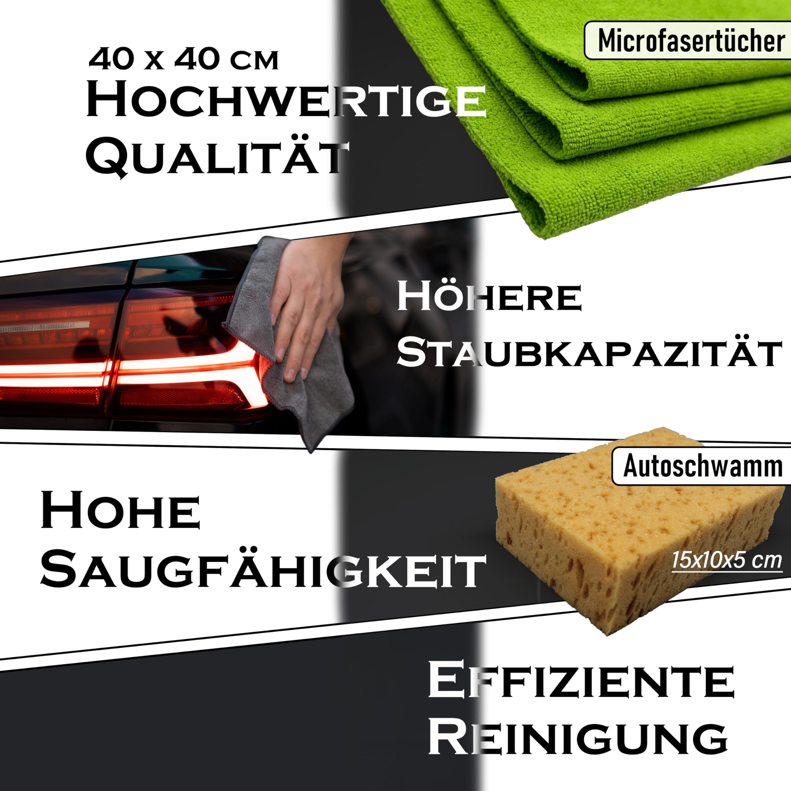 Auto Reinigungsset - und Pflegeset : für den Fahrzeug-Außenbereich und Innenbereich (Autolack, Felgen und mehr - für Innen- und Außenraum) (Komplett-Set)