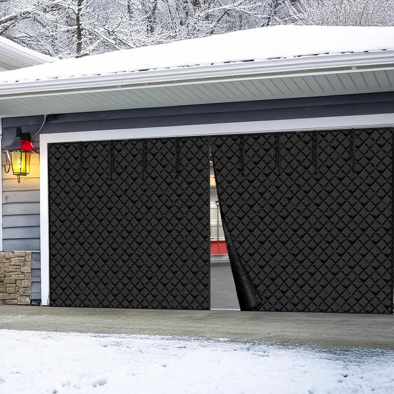 VEVOR 16x7FT Garage Door Insulation Kit for Winter, Magnetic Thermal Insulated Garage Curtain Screen Cover for 2 Cars (Waterproof Windproof Soundproof) 16x7 FT Black