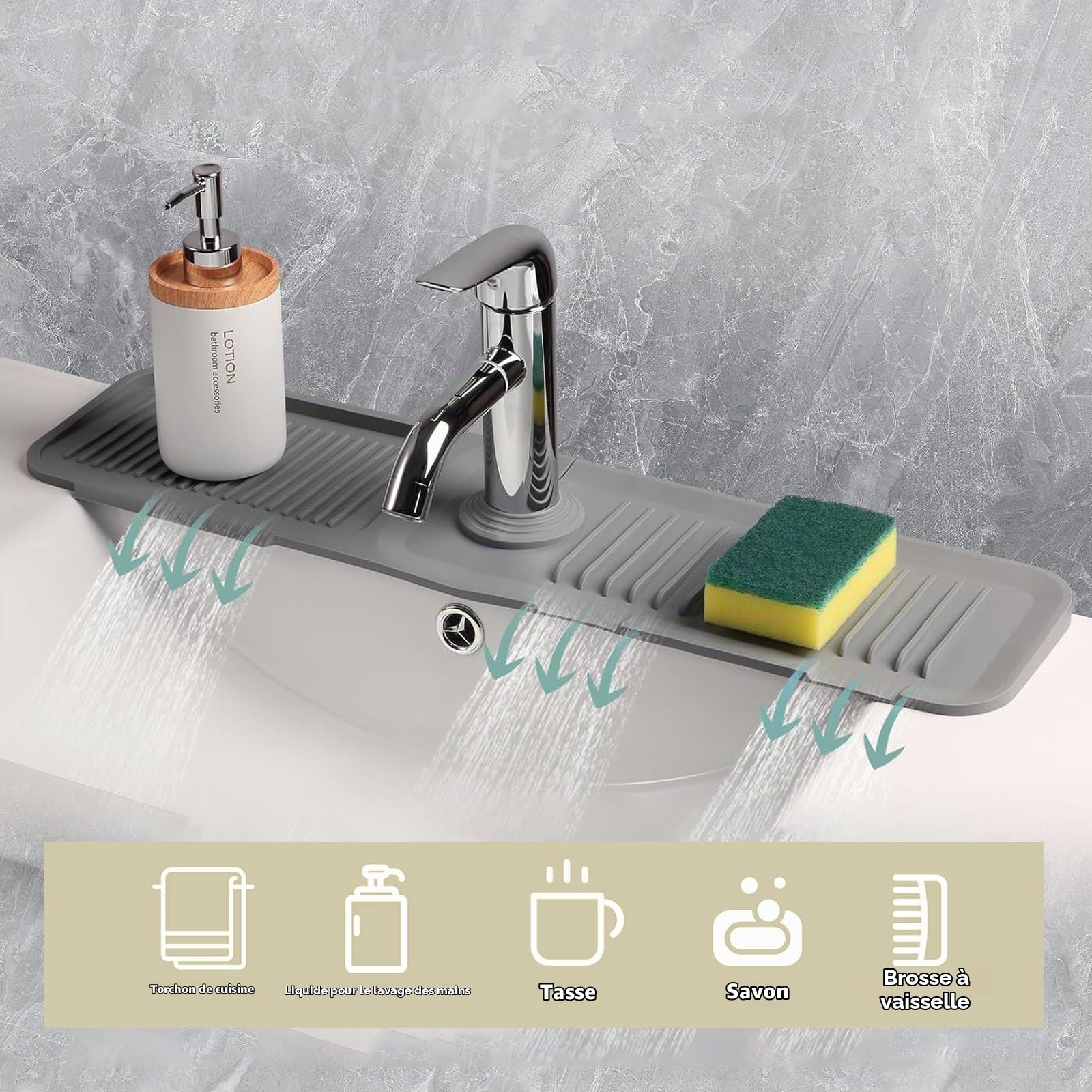 2 Pièces Contour de Robinet Absorbant 39,5x11,7cm Tapis de Robinet | Evier Cuisine Protection Anti-Éclaboussure en Silicone Protege Evier Cuisine Tapis de Robinet pour Eclaboussure Drainage