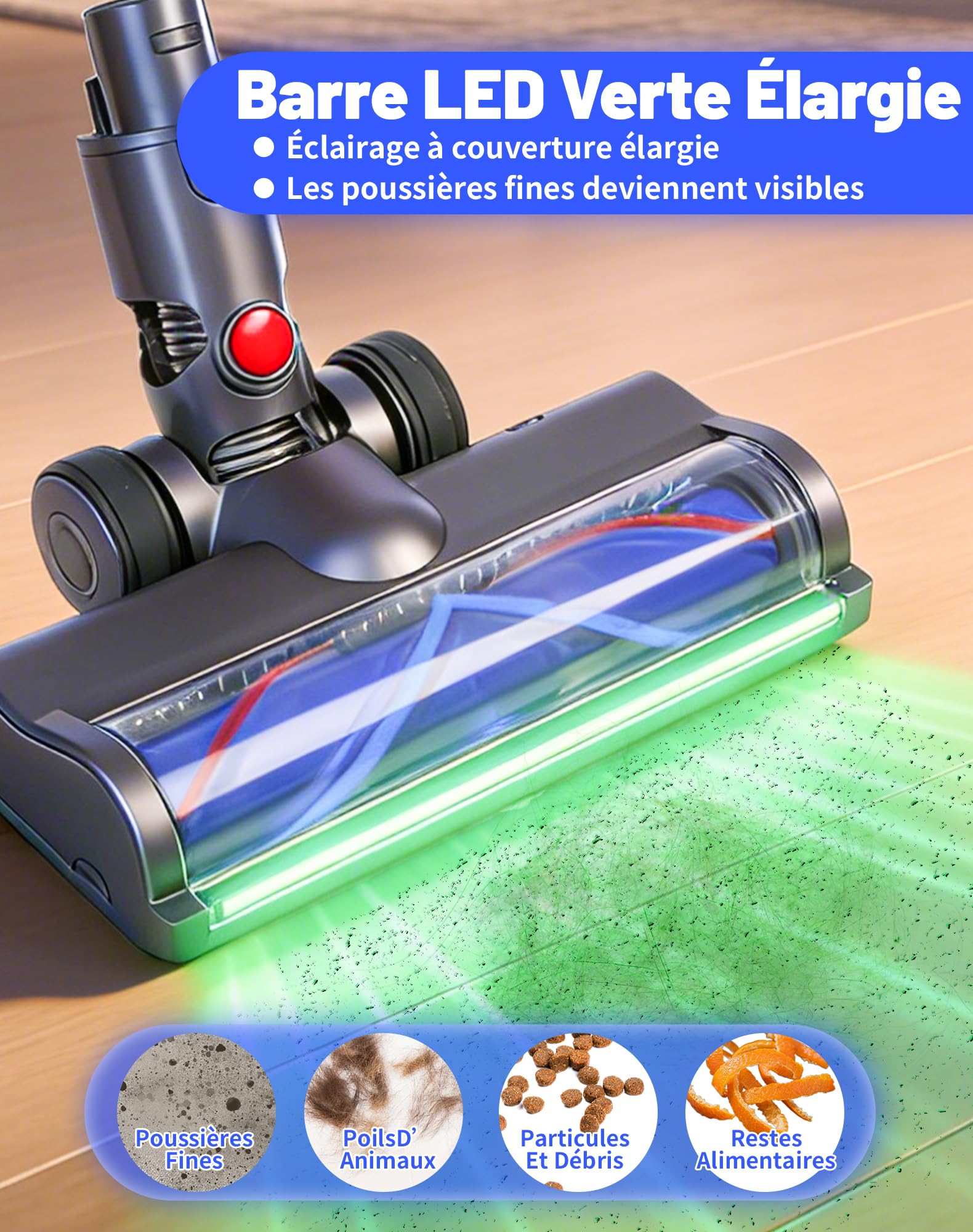 Szczotka zamienna do Dyson V6, DC58, DC59, DC62, DC74, z oświetleniem LED i wymienną szczotką w kształcie litery V, do odkurzaczy części zamiennych do twardych podłóg