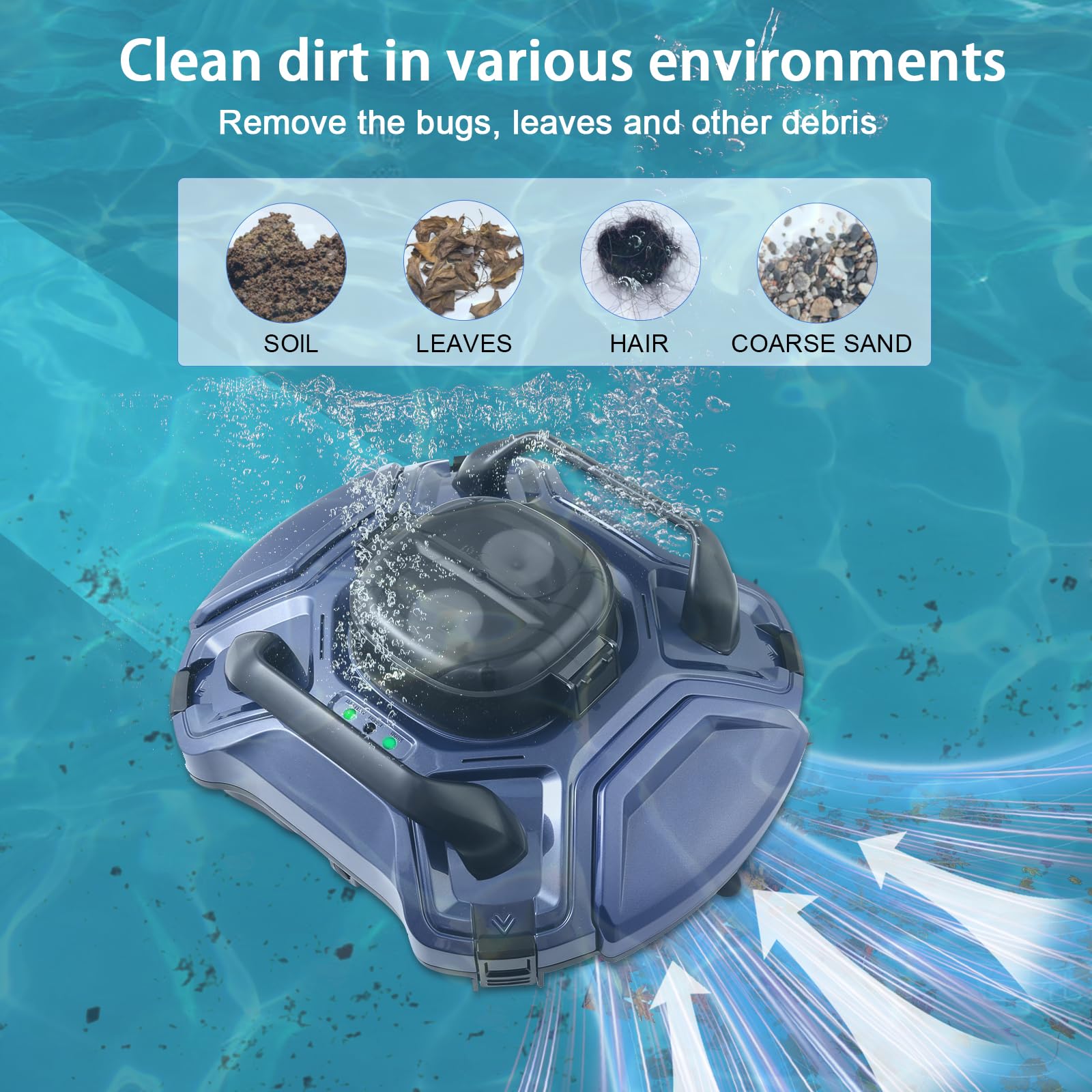 Aspirateur de piscine robotique sans fil, nettoyage automatique, double moteur, auto-stationnement, pour piscines hors sol/hors sol (bleu)