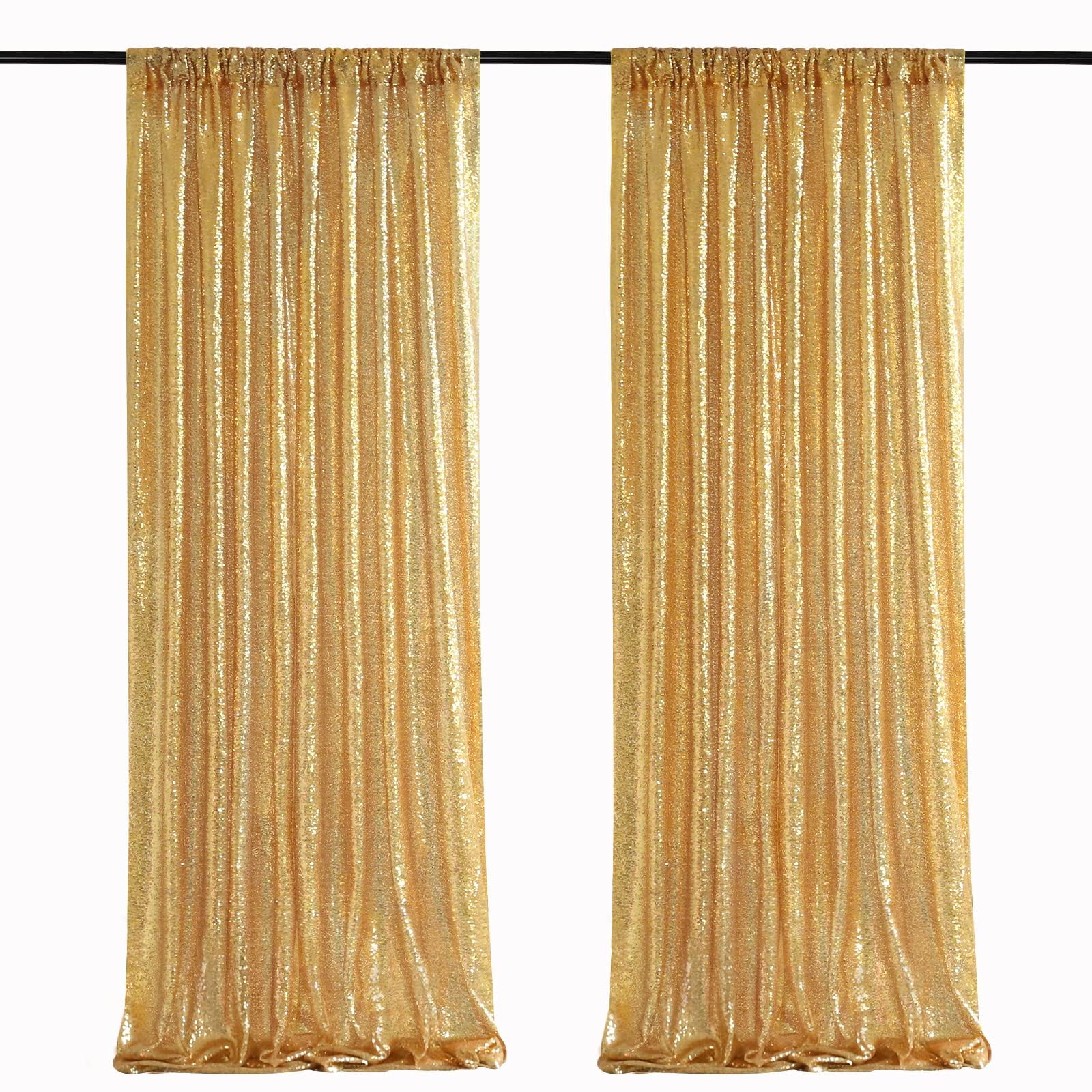 2 Pieces Gold Sequin Backdrop Curtain Panels Stage 2FTx8FT Party Wedding Background Drapes