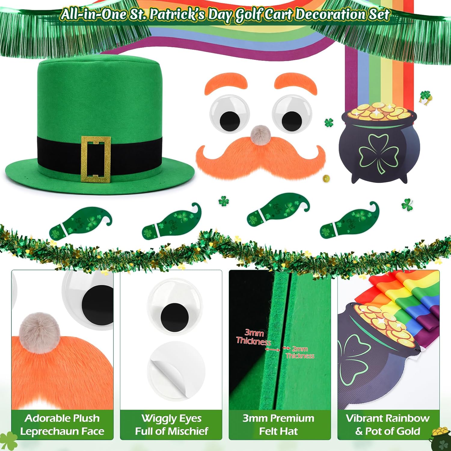 46 PCS 4th of July Golf Cart Decorations, Patriotic Independence Day Decor with Luminous Pentagram Rope, Balloons, Flags, Windmill and Tassel, Used for Outdoor Party, Parade, Yard Decorations