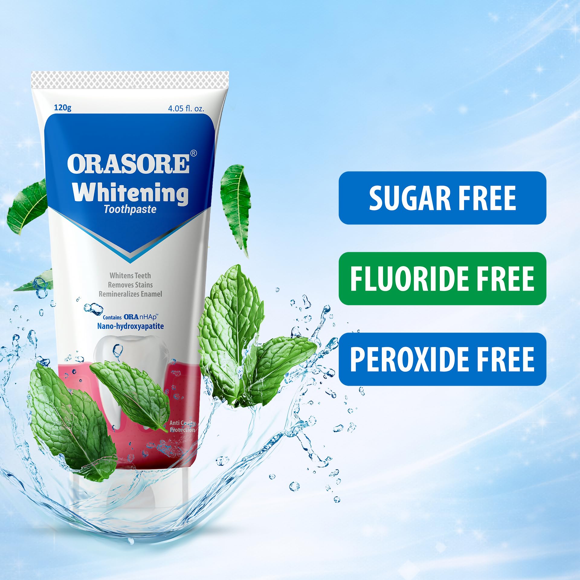 Orasore Whitening Combo | Mouth Ulcer Gel 12g + Clear Mouth Wash 100ml + nHAp Whitening Toothpaste 120g 1