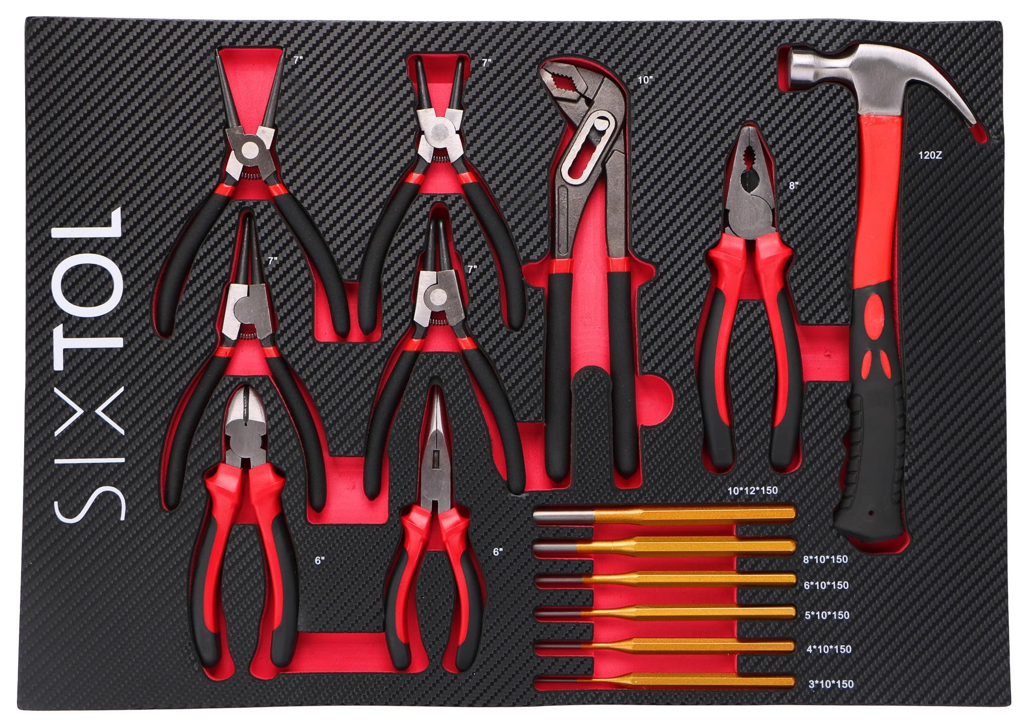 SIXTOL Mechanic Tool Tray 4 | Pliers & Hammer Set 15pcs | EVA Tool Tray | Workshop Trolley Module