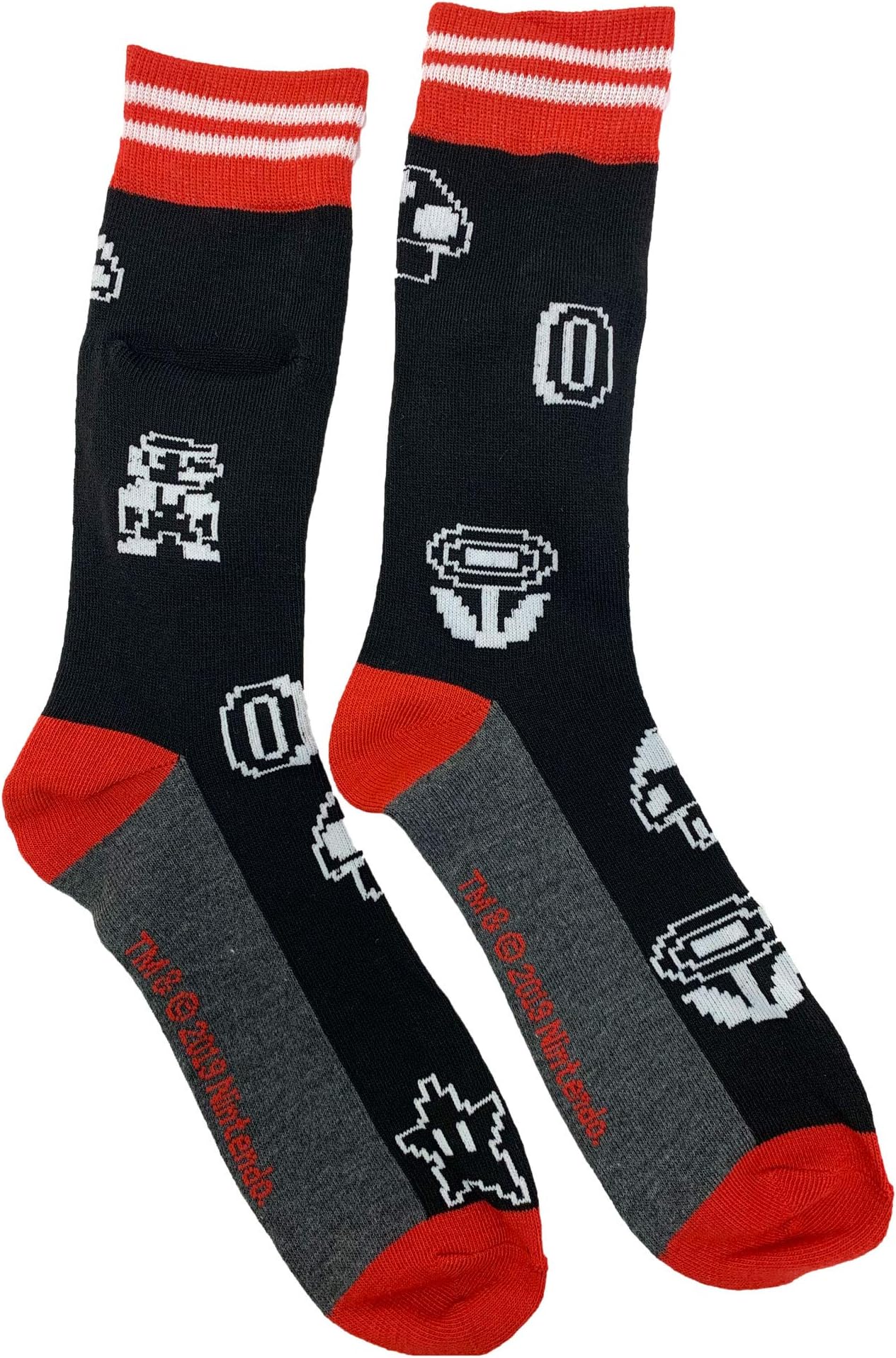 Super Mario Bros Dungeon Mario 8 Bit Crew Sock Pair Black