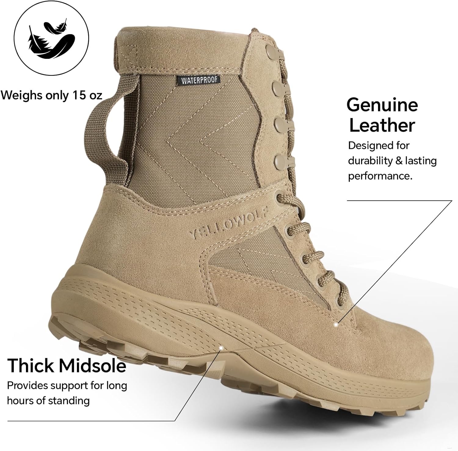 Tactical Boots For Women 8 inch Women's Lightweight Combat Motorcycle Boots Zipper Military Work Boots Desert Emt Boots - Image 3