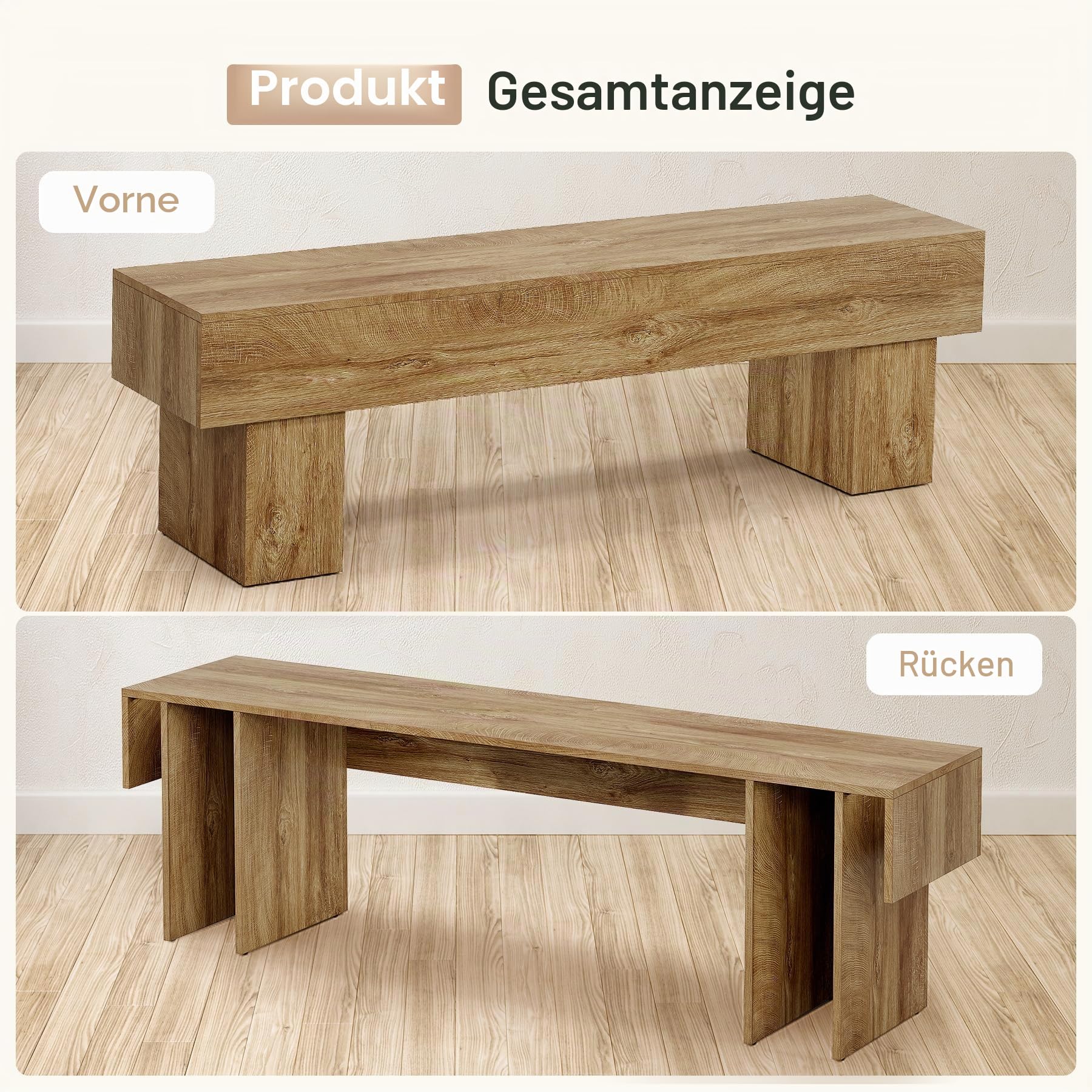 Tribesigns 160 cm Lange Flurbank, rustikale Bauernhaus-Bettbank, Schuhbank aus Holz für Flur, Wohnzimmer, Bettende, Hellbraun