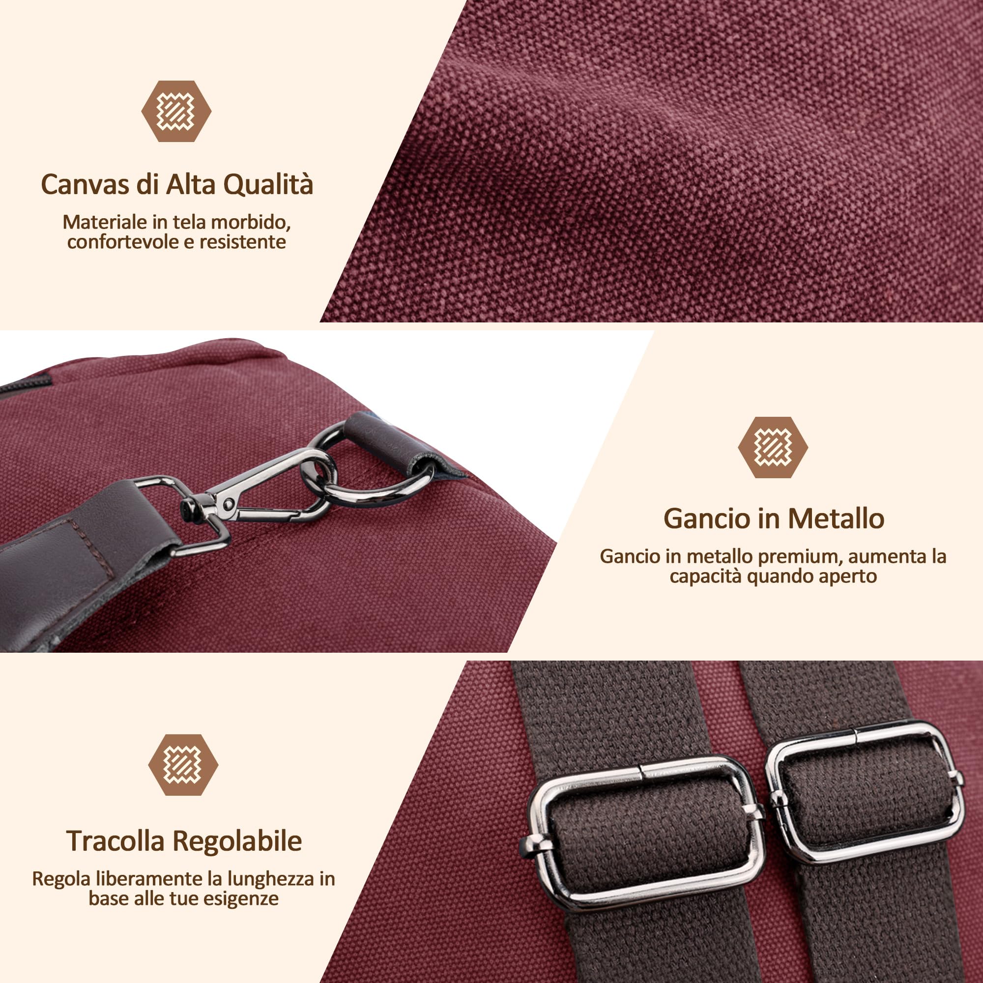 Moda Donna Zaino in Tela Zainetto Borse a Spalla Borsa da Viaggio in Casual Zaino Antifurto Grande Capacità Borsa da Scuola Rosso