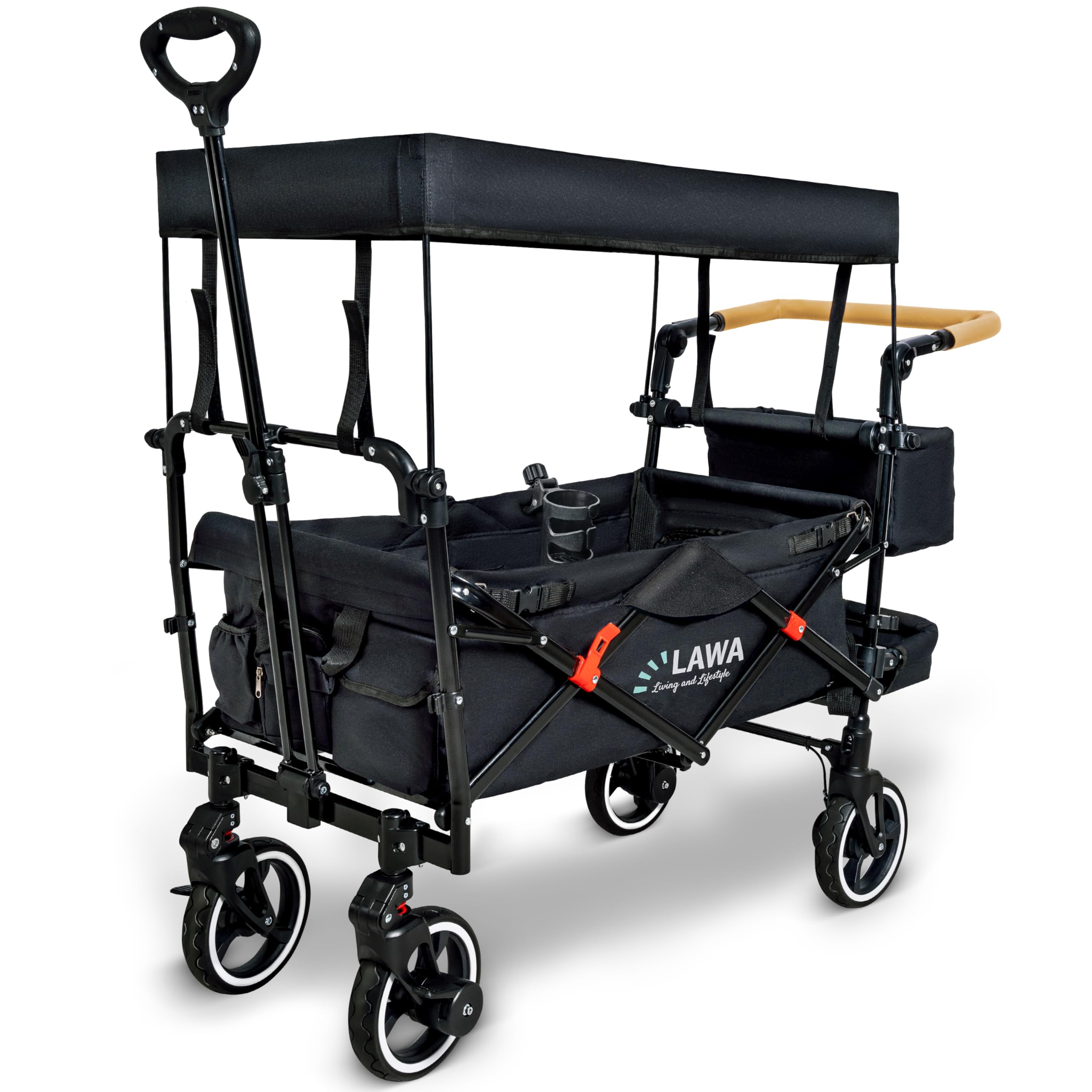 Chariot de Jardin pour Enfants avec Toit Protection Contre la Pluie Protection Contre Les Insectes Extensible 80kg Chariot à Bras Pliable Charrette de Camping pour Poussette pour Chien