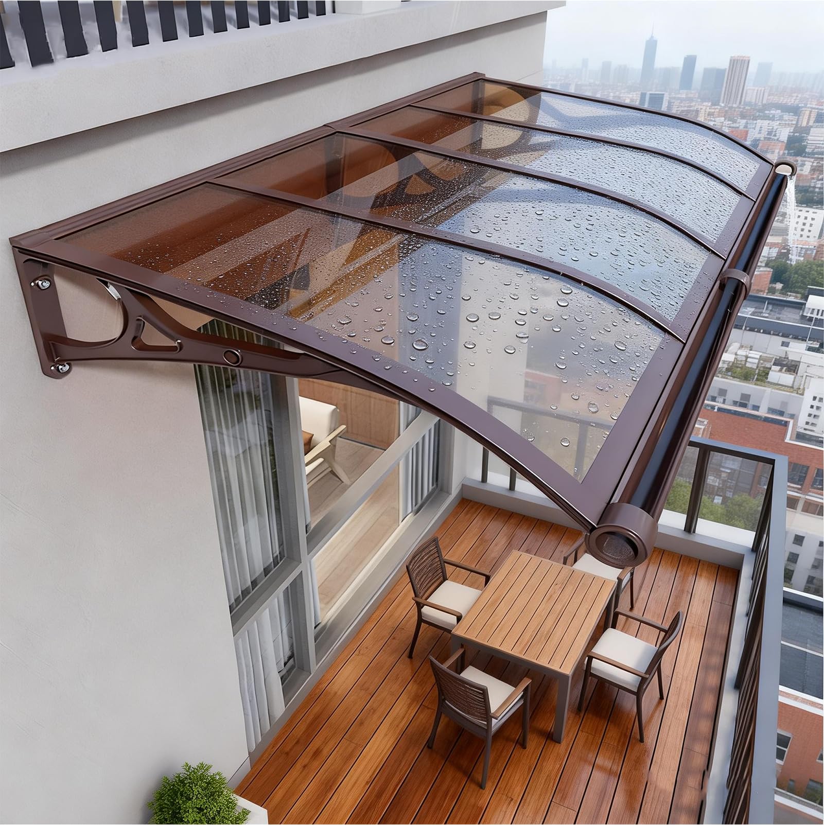Toldo para puerta exterior resistente a la intemperie, policarbonato gris, aluminio y ABS, 80 x 260 cm, refugio de entrada para casa y terraza