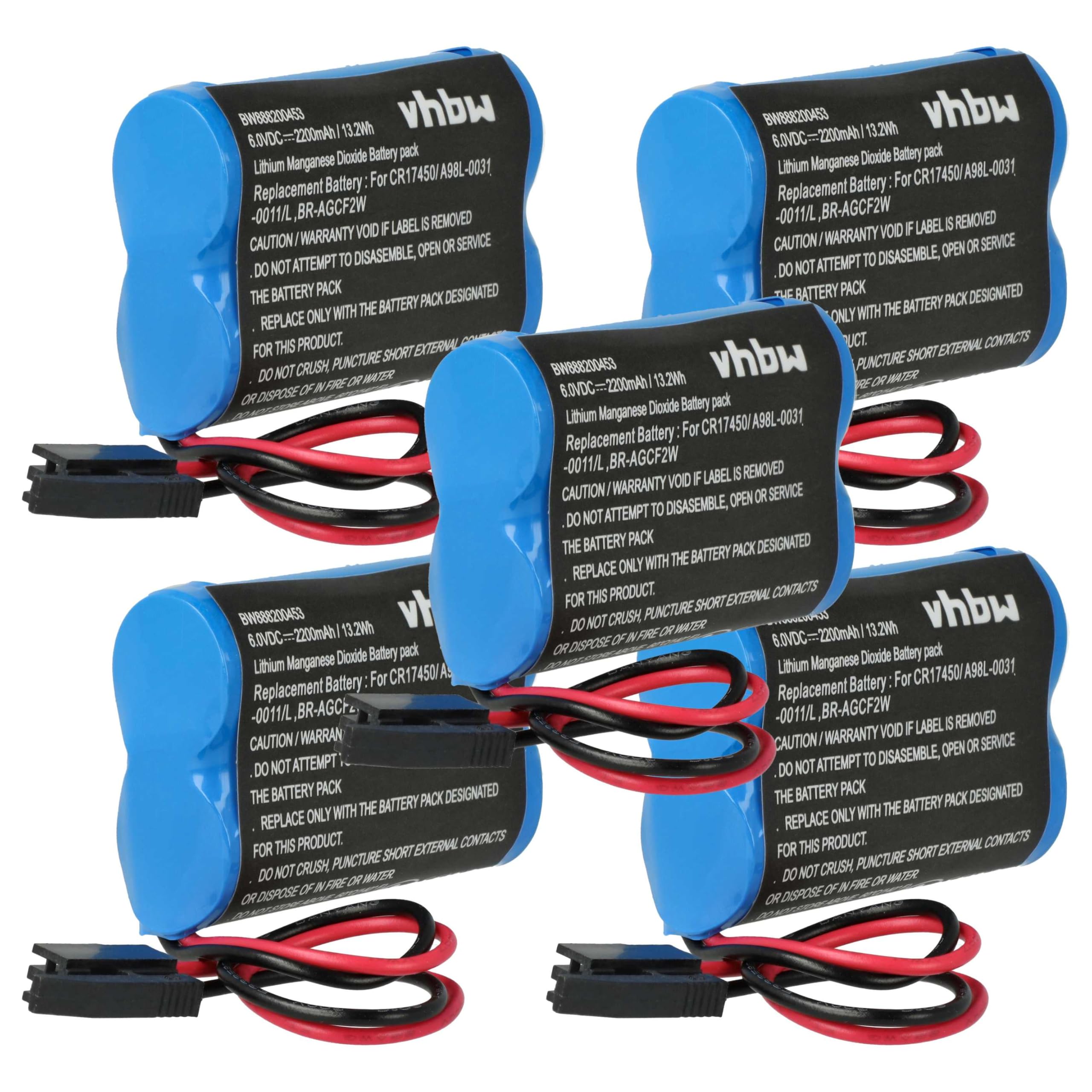 vhbw 5x batteria compatibile con GE/Fanuc A06B-6093-K001, A98L-0031-0011/L Programmable Logic Controller (2200mAh, 6V, Li-MnO2)