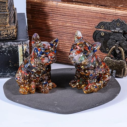 Miniatura 3 de mookaitedecor Estatua de bulldog francés de cristal mixto de 3 pulgadas, escultura de perro sentado para decoración del hogar, adorno coleccionable
