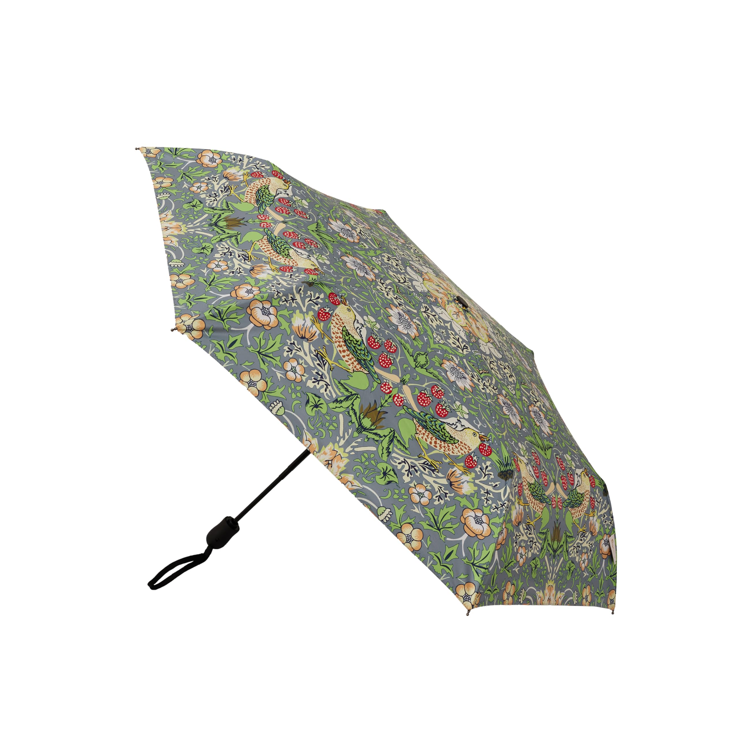 Signare Tapestry Automatic Folding Umbrella, William Morris Strawberry Thief Pattern, Grey Floral Design (Strawberry Thief Grey, UM-AUTO-STGR)