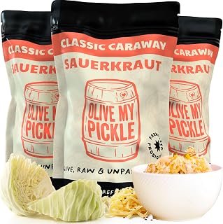 Olive My Pickle Fermented Sauerkraut 3-Pack | 48oz Probiotic Caraway Kraut for Gut Health - Organic, Non-GMO, Kosher