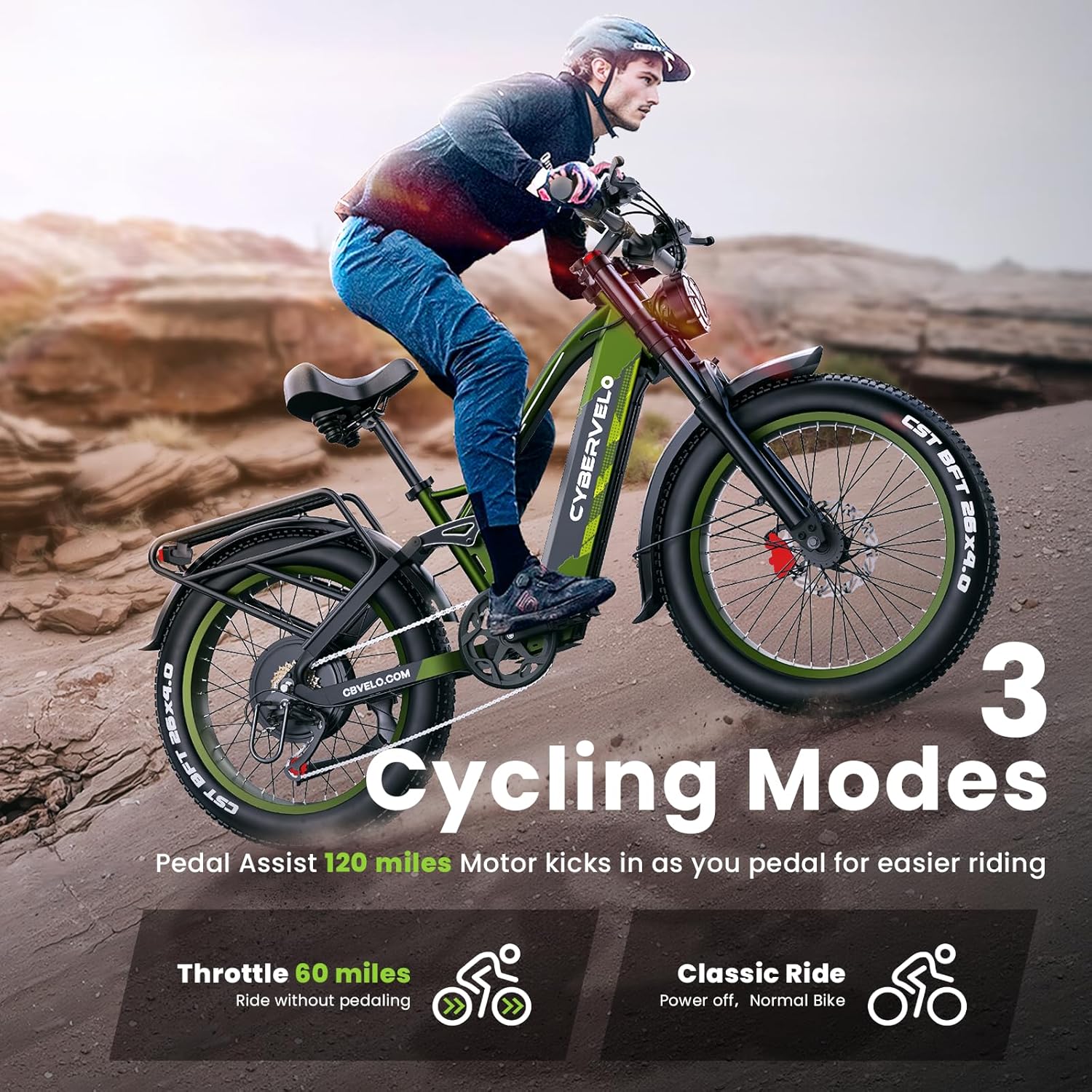 26“ Electric Bike for Adult,5000w Peak,up 150 Miles 52V 40Ah Battery Ebike,26" x 4.0 Fat Tire Adult Electric Bicycles for All Terrain,Electric Mountain E-Bike,UL Certified Commuter Ebikes, 7-Speed