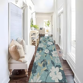 Luyckfrazy Carpet Runners for Hallway, Green Soft Low Pile Long Narrow Runner Rug for Stairs Hotel Washable Entrance Mat Non-Slip Area Rugs, Width 60cm 80cm 100cm 120cm Size 2 ft 11.5 ft