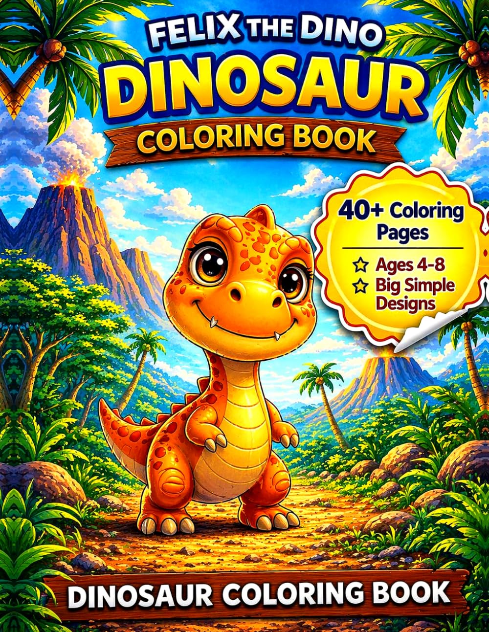 Felix the Dino: Dinosaur Coloring Book: Fun and Easy Coloring for Kids Ages 4–8