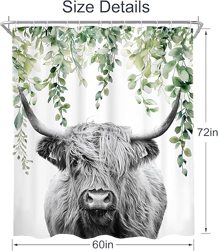 Miniatura 6 de AMBZEK Highland - Cortina de ducha de vaca de 60 pulgadas de ancho x 72 pulgadas de largo, divertido juego de decoración de baño de poliéster con 12