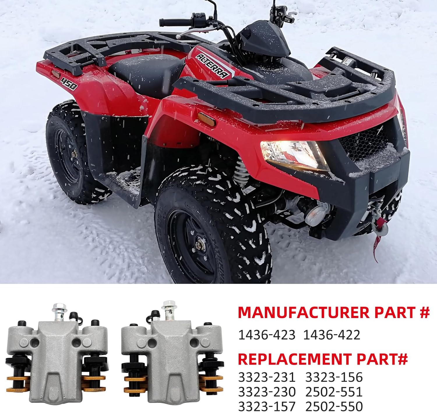 1436-423 1436-422 Front Left Right Brake Calipers W/Pads for Arctic Cat ATV 250 300 350 400 400 FIS 425 450 500 500 FIS 550 650 700 1000 Thunder Cat Side by Side Wildcat Trail 700 Wildcat 1000 X 1000